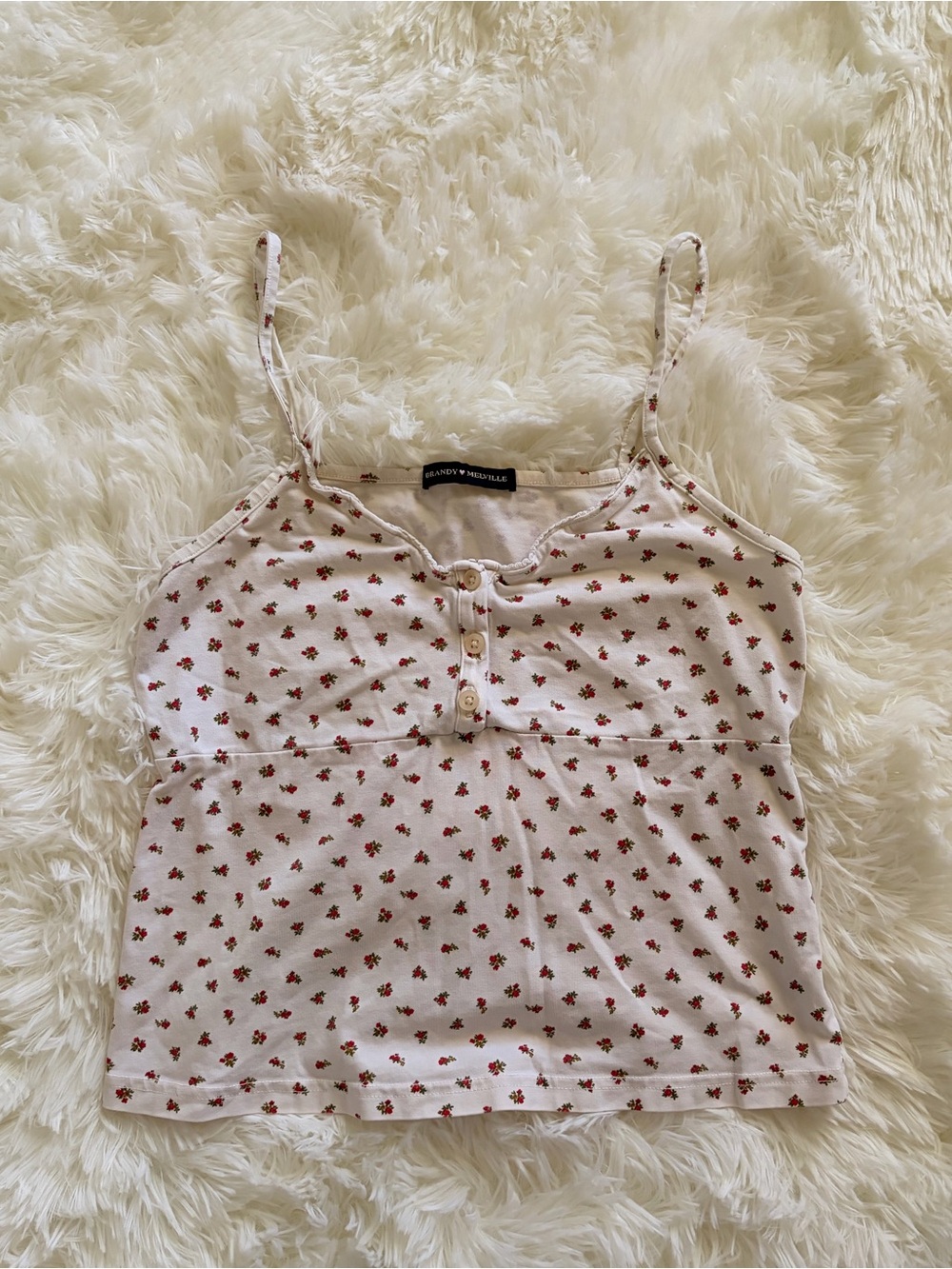 Brandy Melville White and Red Floral Tank